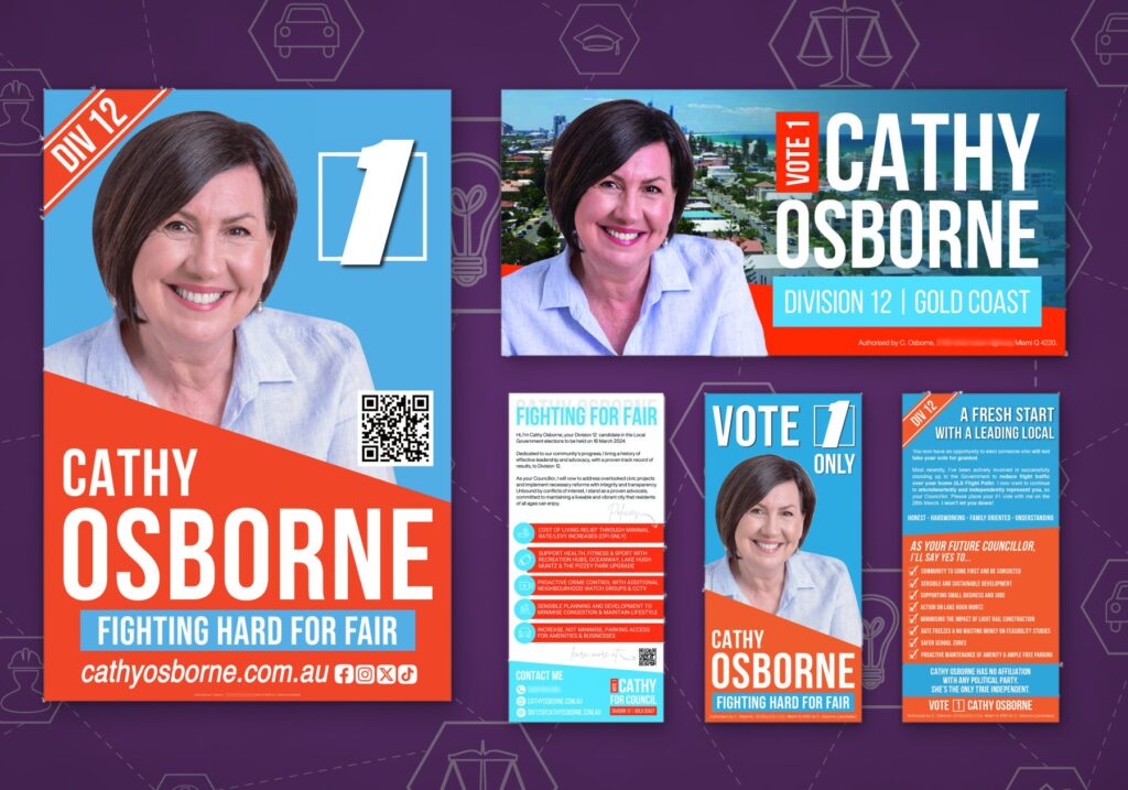 Cathy Osborne, Division 12, Gold Coast: corflute and DL flyers