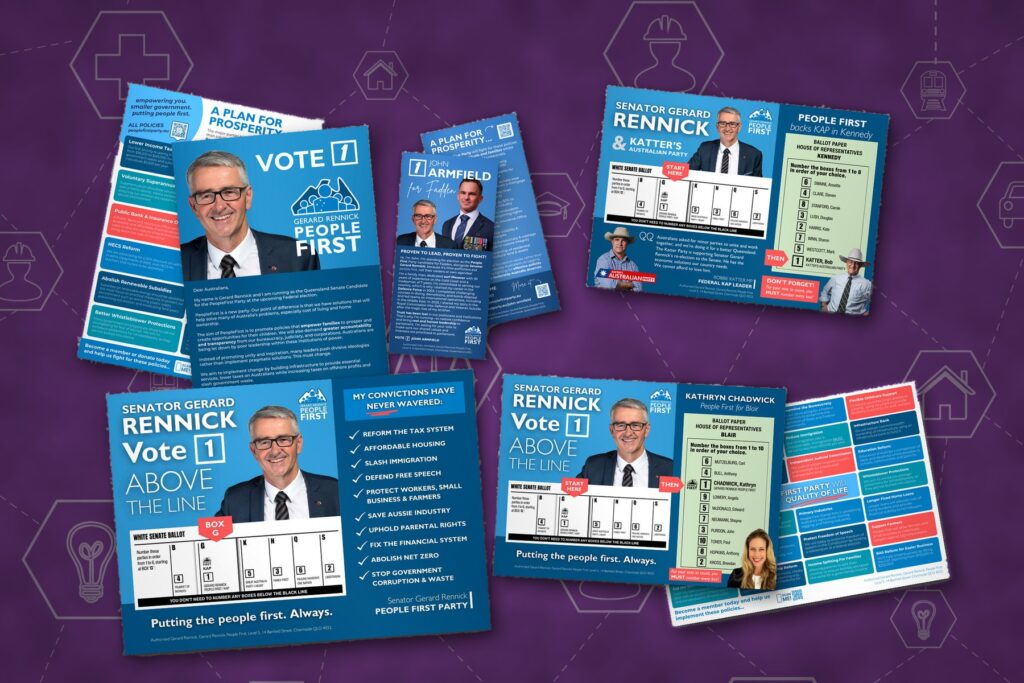 People First Party: A4 flyer, DL box drop and how-to-vote cards