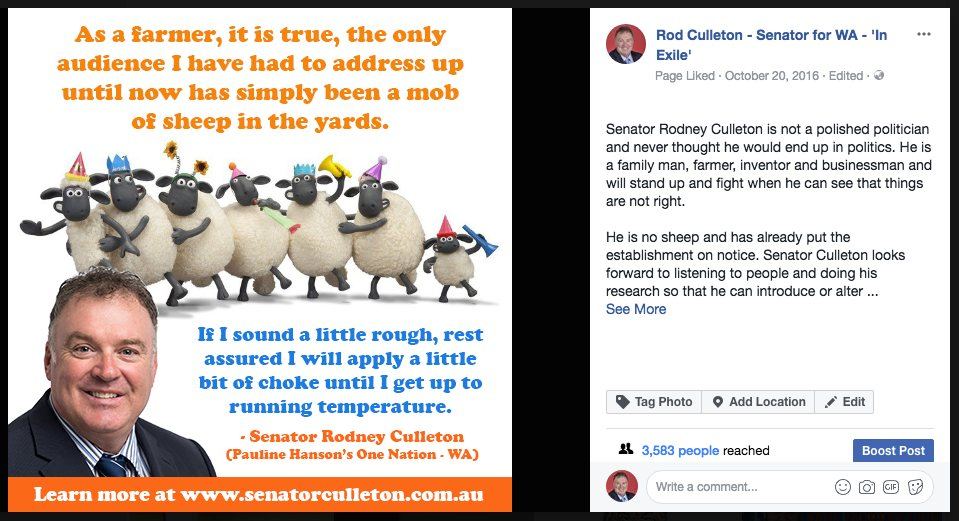 Senator Rod Culleton: Facebook post